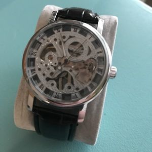 Black Leather Band Mechanical Watch