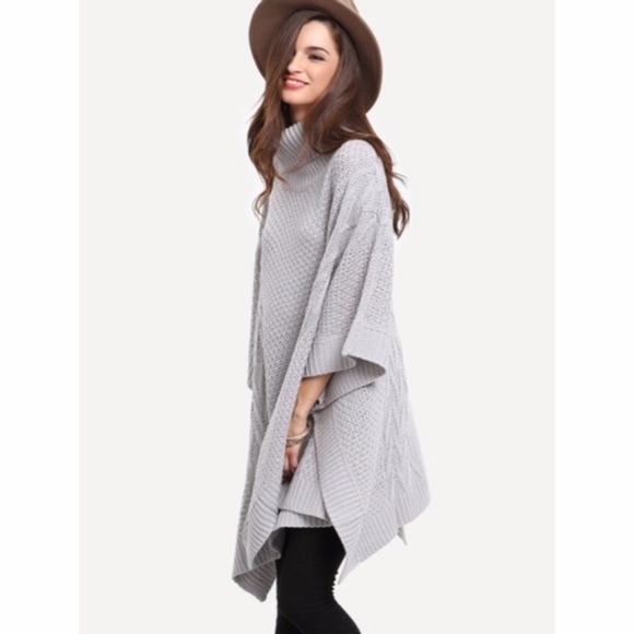 Gray Turtleneck Sweater Poncho - Picture 3 of 5