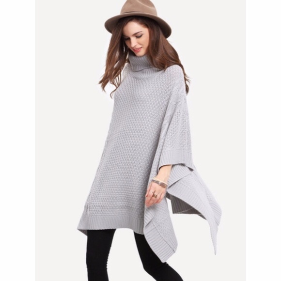 Gray Turtleneck Sweater Poncho - Picture 4 of 5