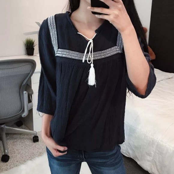 Tops - [F R E E] Navy Blue Peasant Blouse