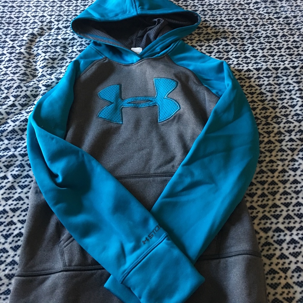 Grey and Blue Youth Under Armour hoodie