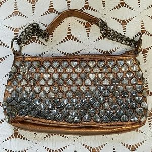 Betsey Johnson fully heart studded copper bag
