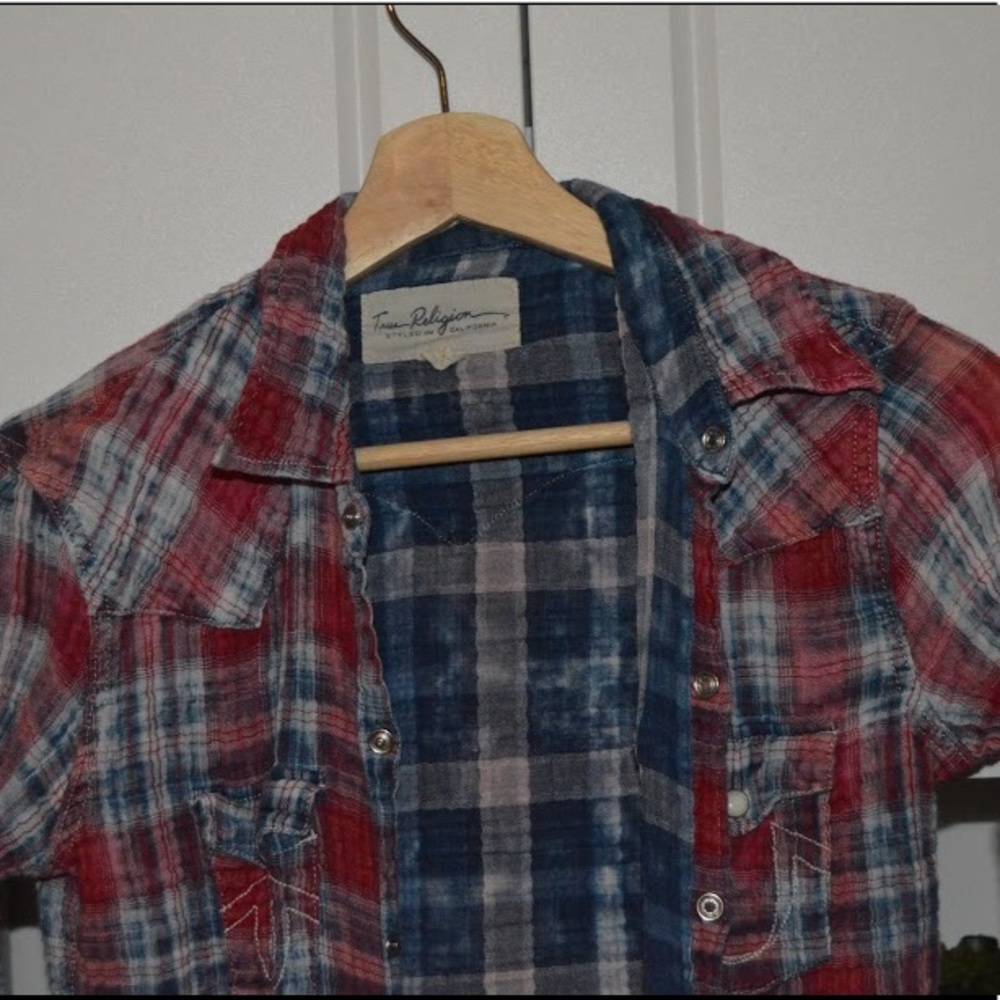 True Religion Red & Blue Checked Flannel || size S