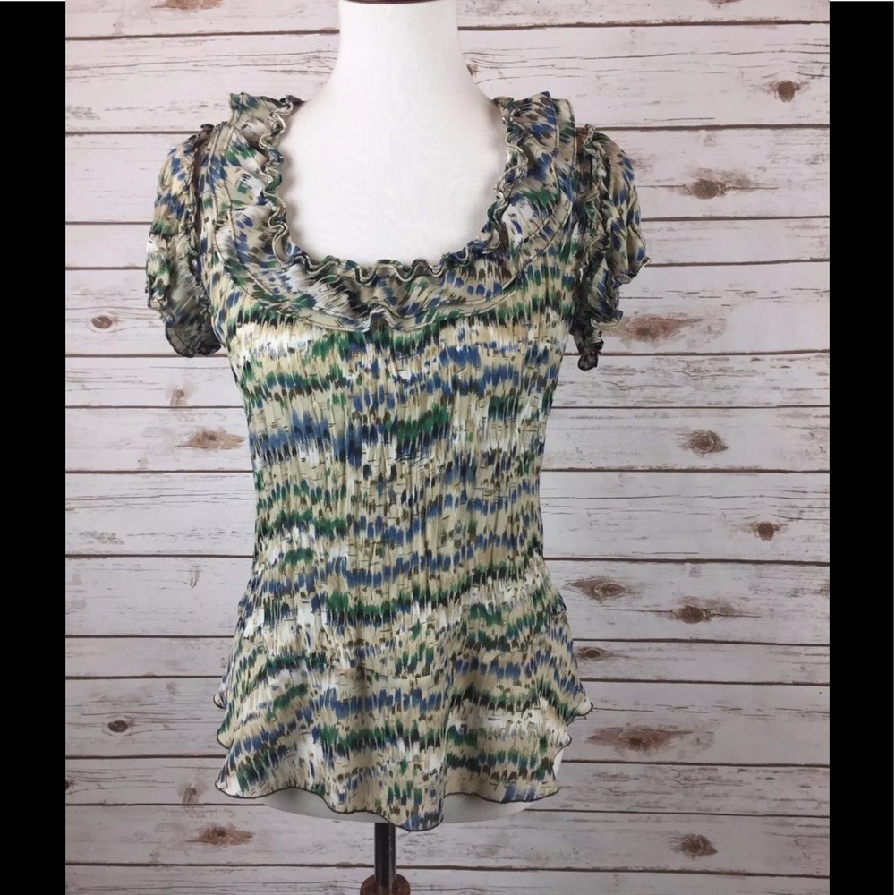 Allison Taylor Women's Scoop Ruffle Top Sz M