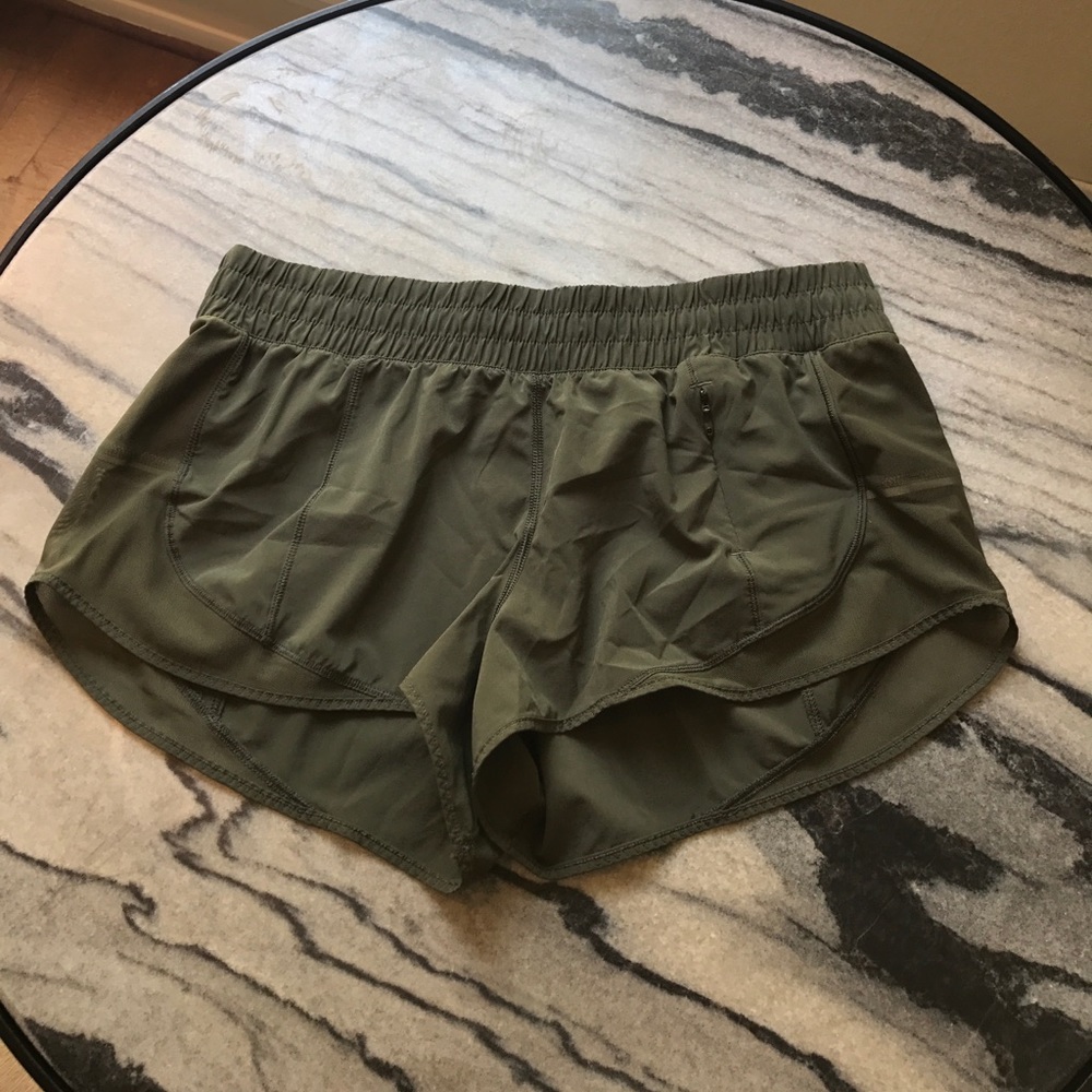 Army green liner-less lululemon shorts