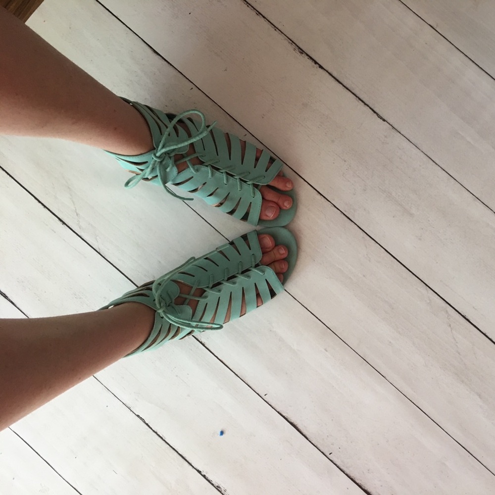 Mint Green Bamboo Lace Up Gladiator Sandals