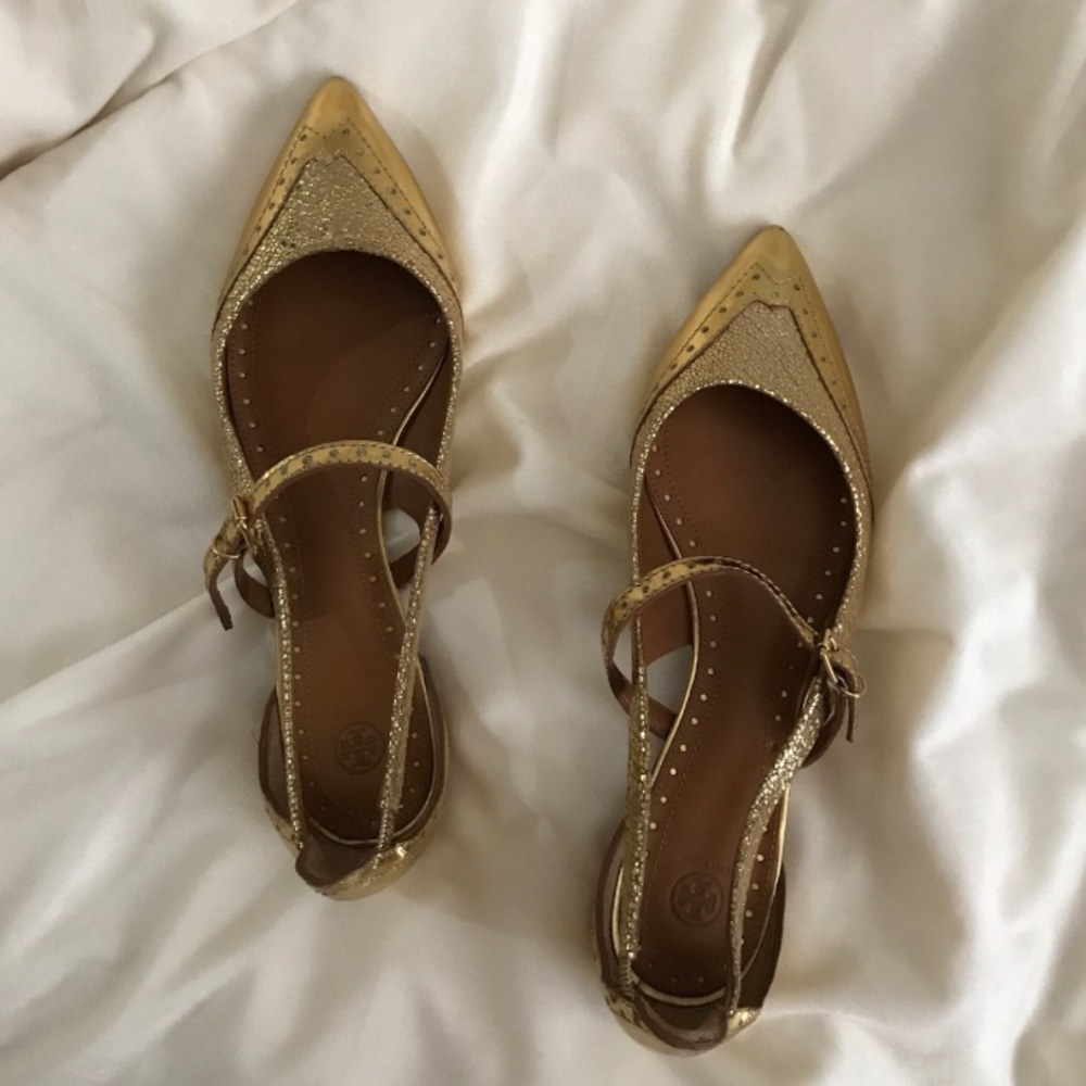 100% AUTHENTIC Tory Burch Bernadette metallic flat