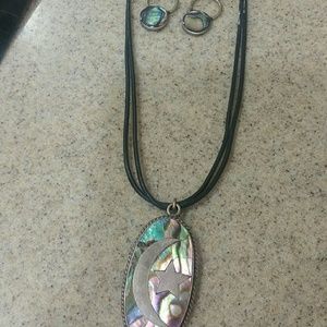 Sterling Silver Abalone moon/star Necklace & Earring SET