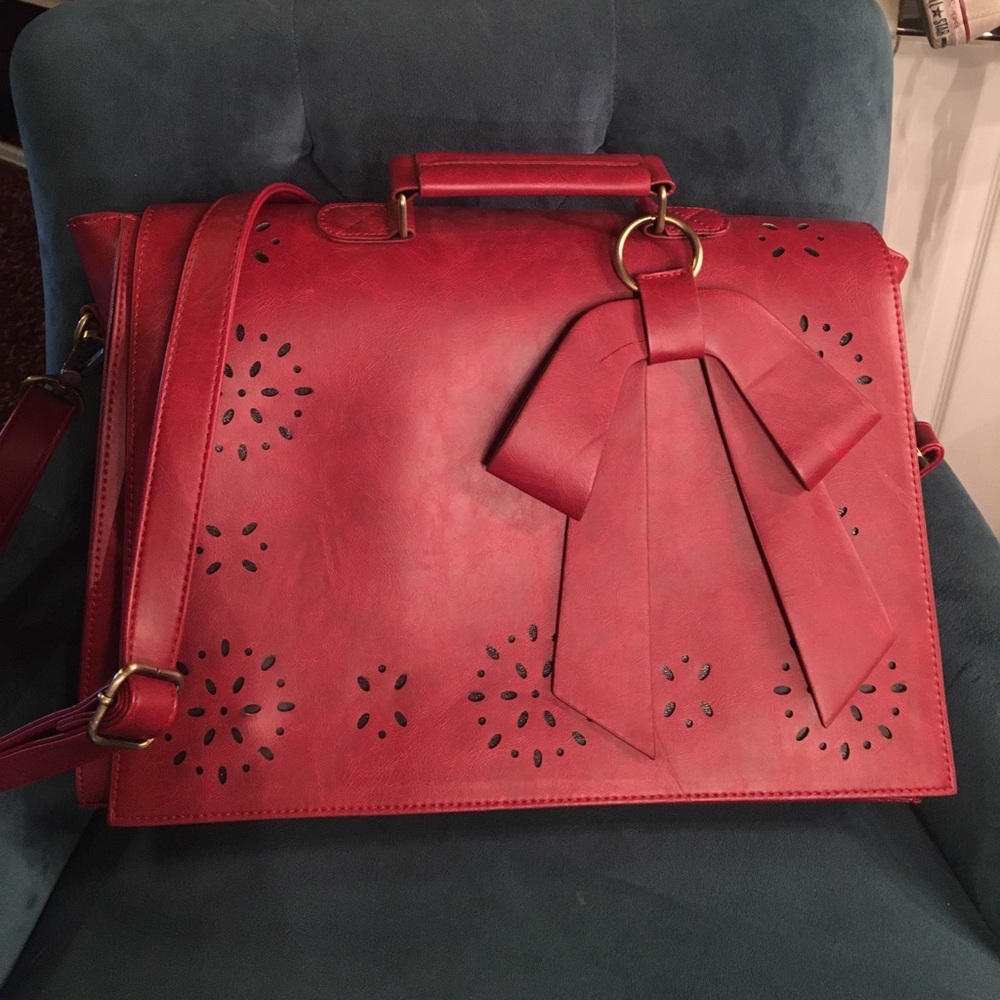 Red cross body laptop bag