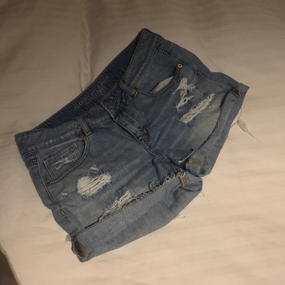 MIDI AE Denim Distressed Ripped Shorts