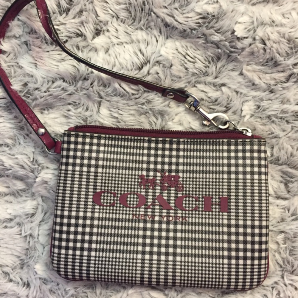Authentic coach plaid wrist wallet