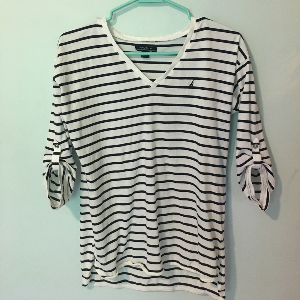 Nautica Black and White Stripped Top