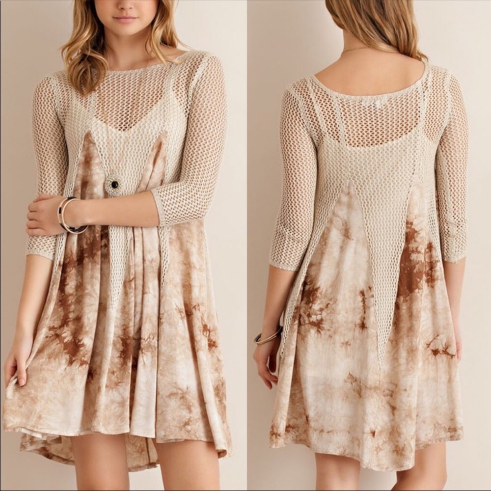 Taupe tie dye print dress