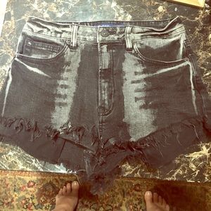 High waisted black denim shorts