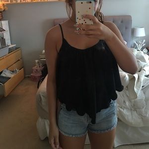scalloped black tank top