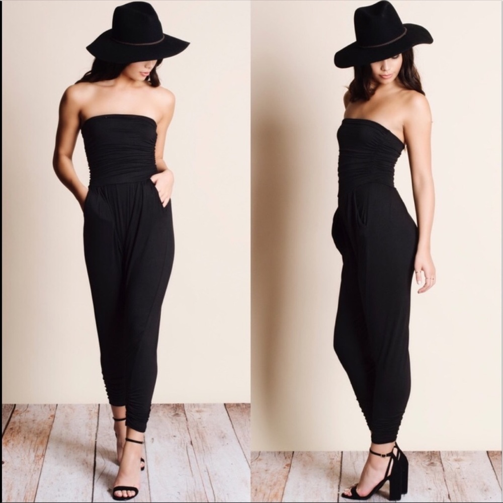 Black strapless jumpsuit