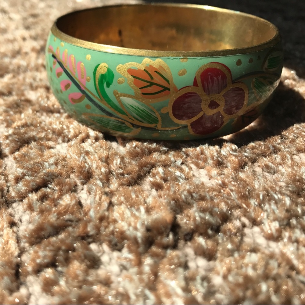 Mint and Gold Floral Bangle