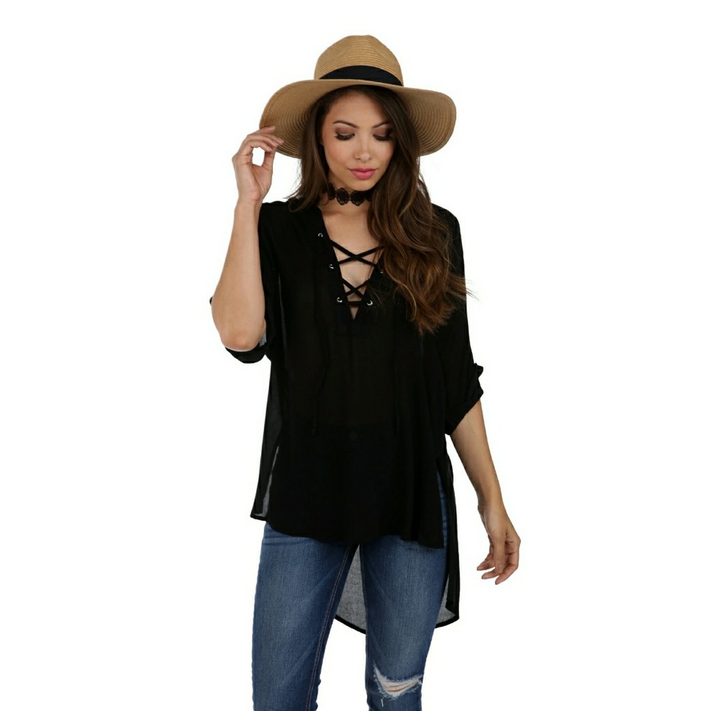 Black Lace Up Detail Tunic