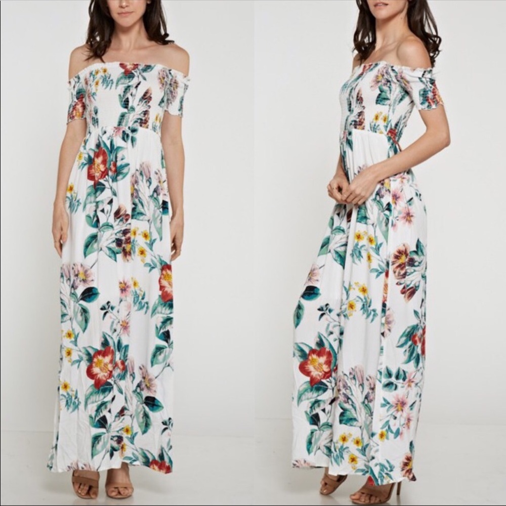 Off shoulder ivory Floral Maxi dress