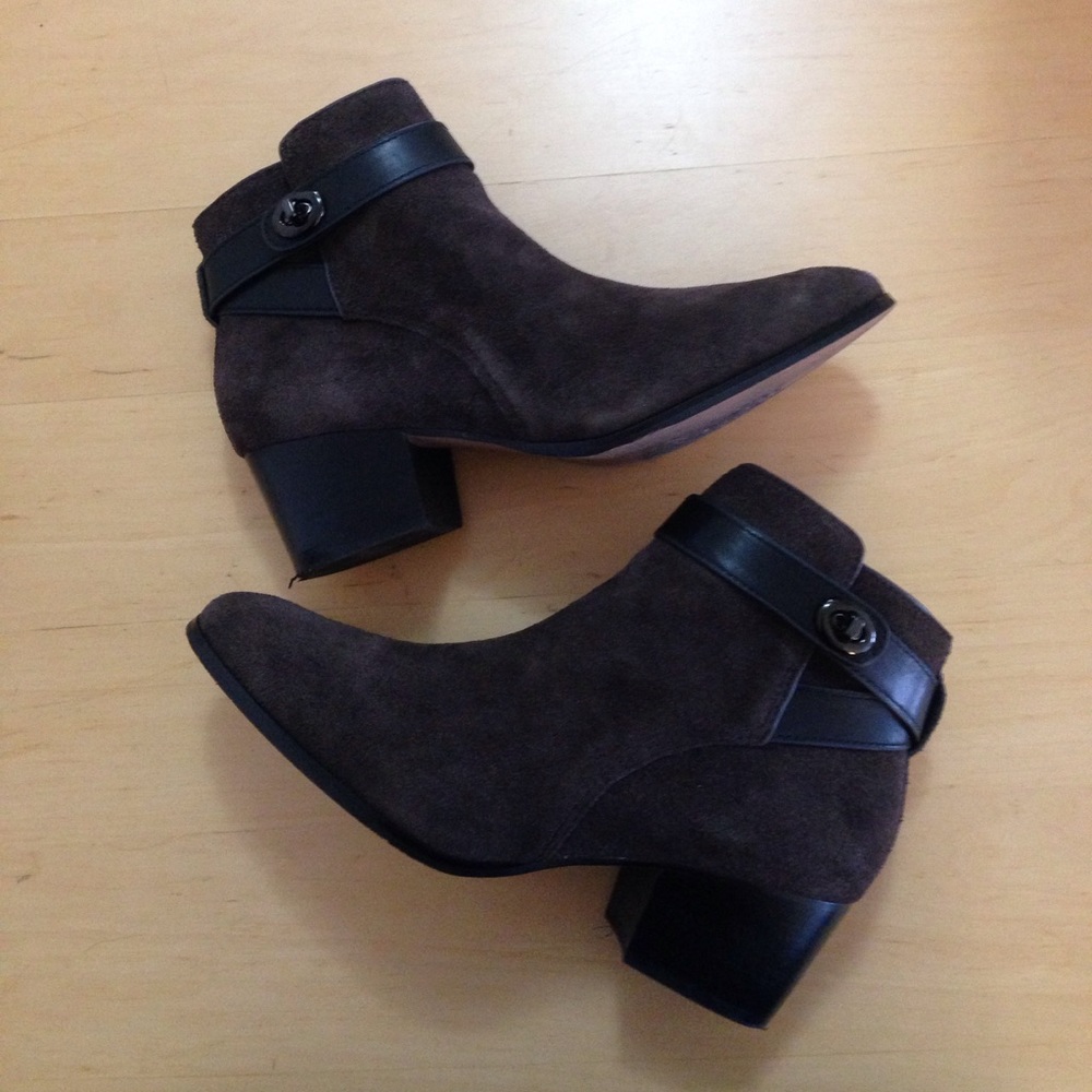 Coach Patricia brown suede leather bootie heels - Picture 1 of 7