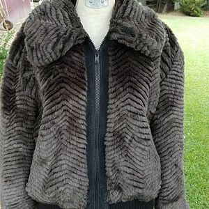 Express brown faux fur jacket size L