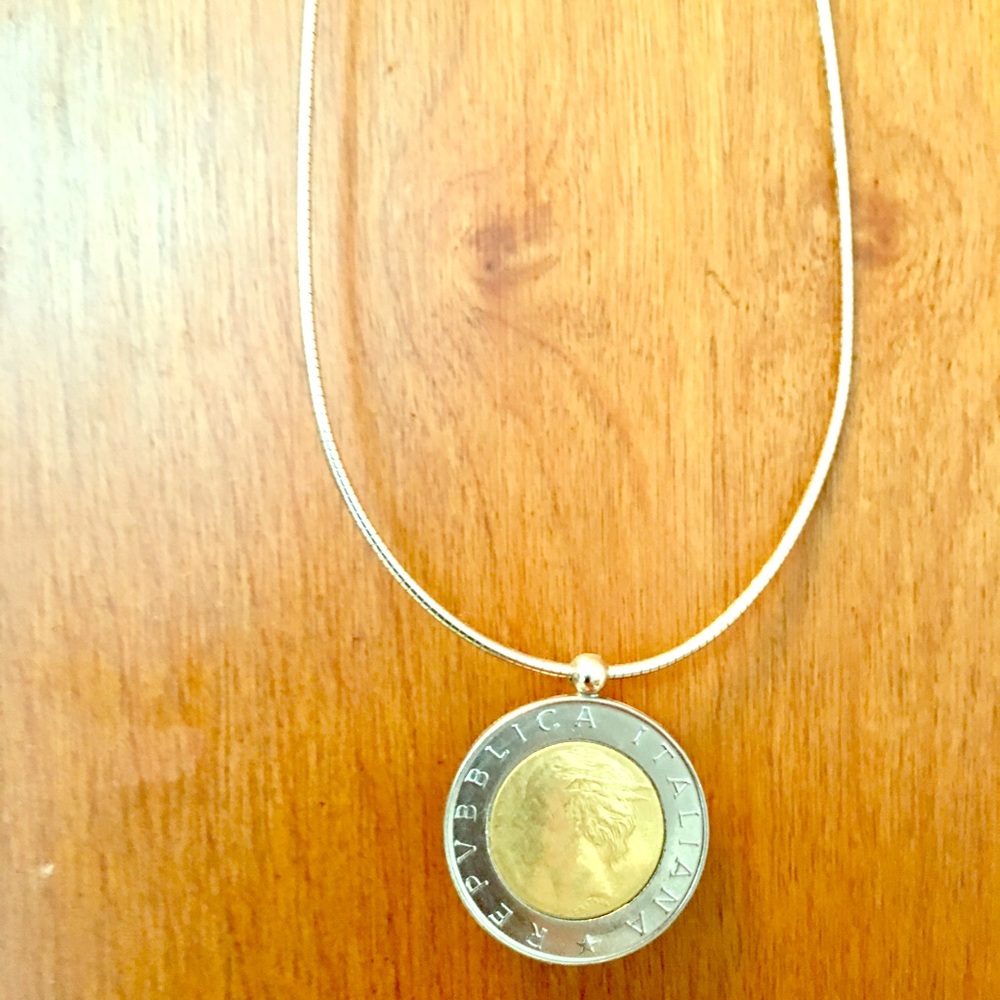 Euro Coin from Italy silver over copper necklace