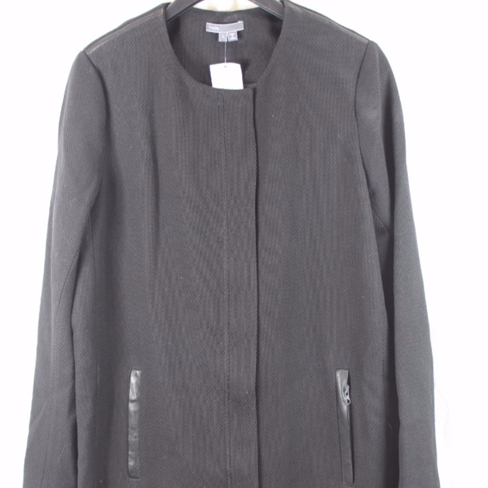 WOMENS VINCE BLACK LEATHER TRIM COAT LARGE NWT