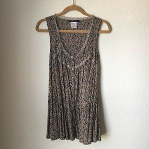 Dark Floral and Lace Button Down Top