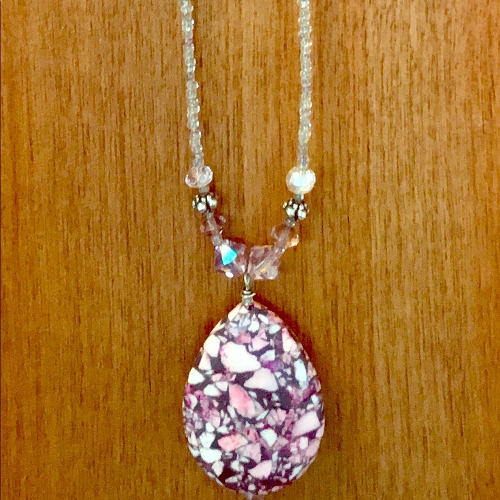 Beautiful pink stone necklace & earrings crystal