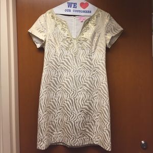 Milannia Shift in Gold Zebra Stripe Jacquard- EUC