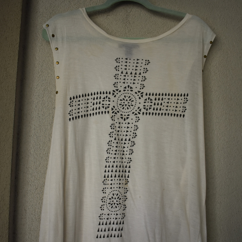 Cream White Embellished Buttoned Cross Tank