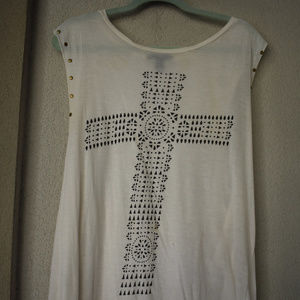 Cream White Embellished Buttoned Cross Tank
