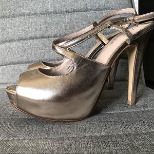 Flounce: Metallic Strappy Heels