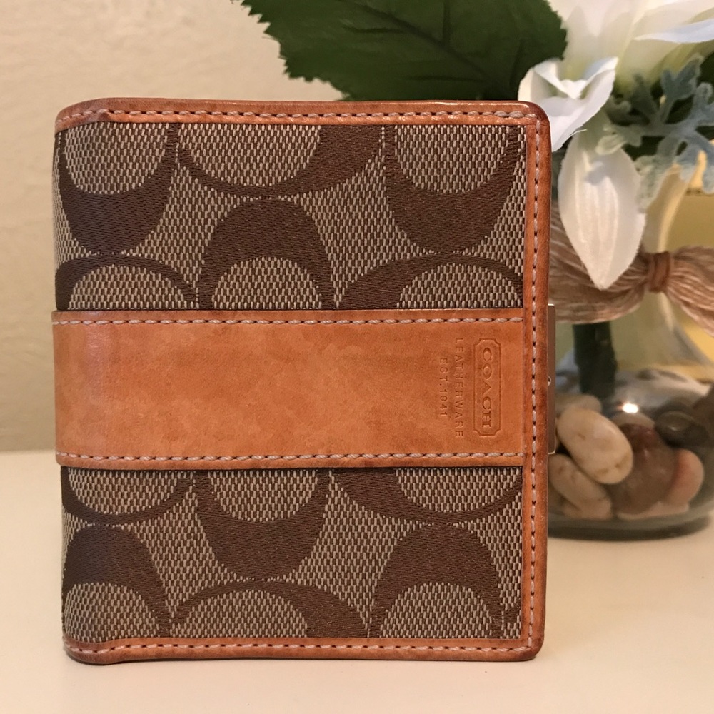 Authentic Coach fabric and leather tan wallet