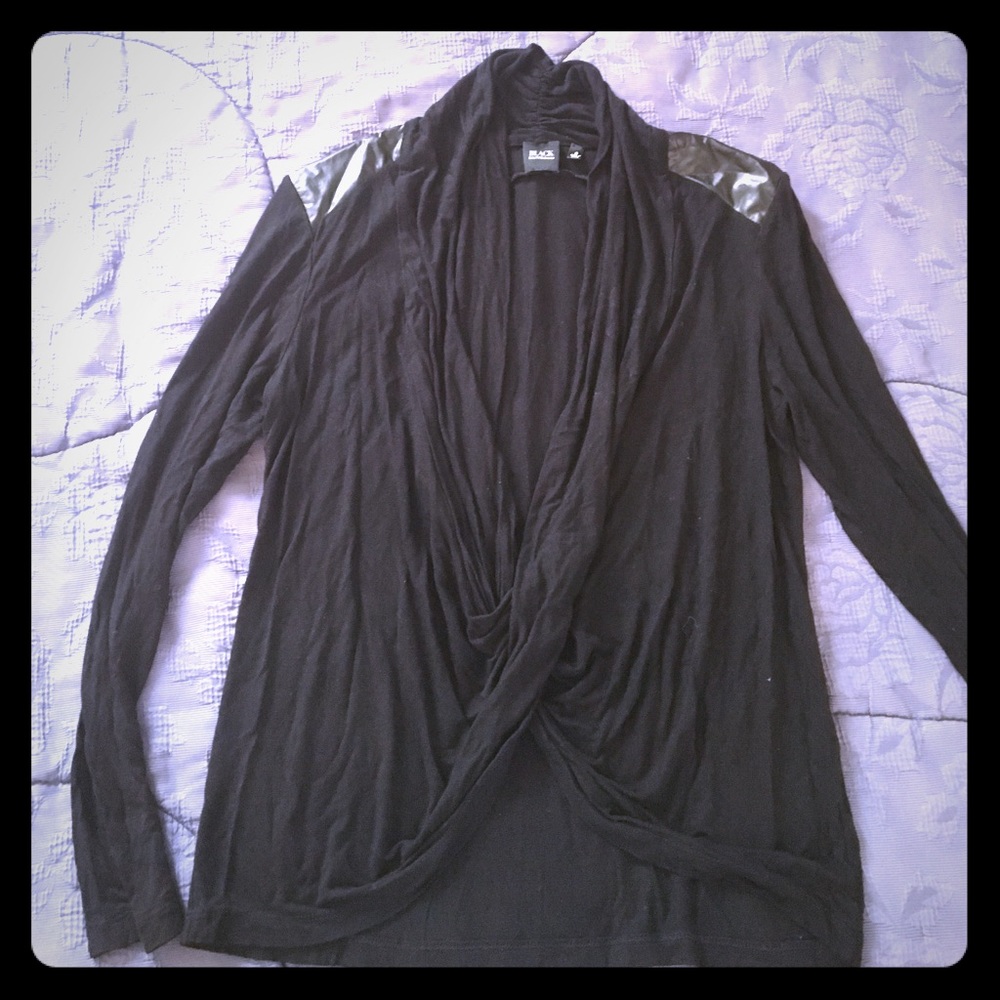 Saks fifth ave black label Faux leather cardigan