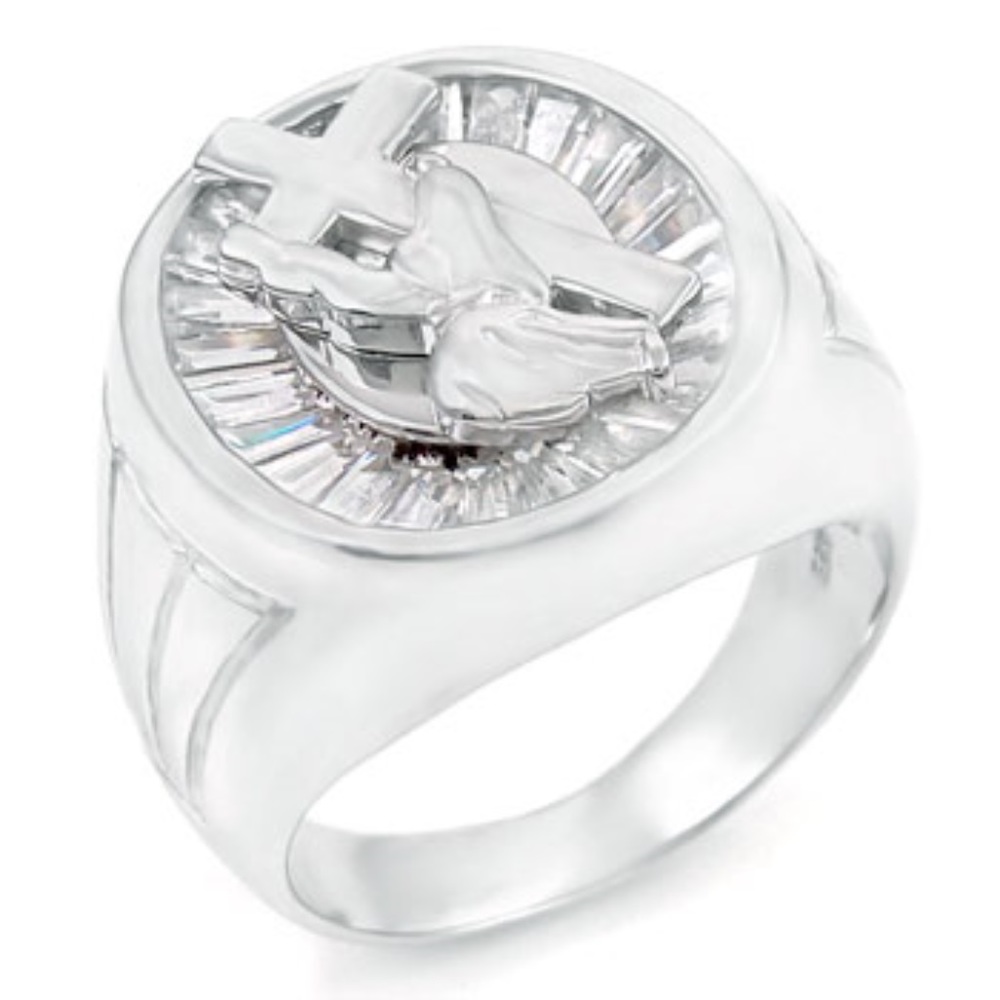 925 Silver Cubic Zirconia Man Ring w cross