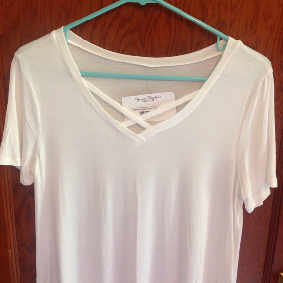 Plain White Criss-Cross T-Shirt - Picture 2 of 4