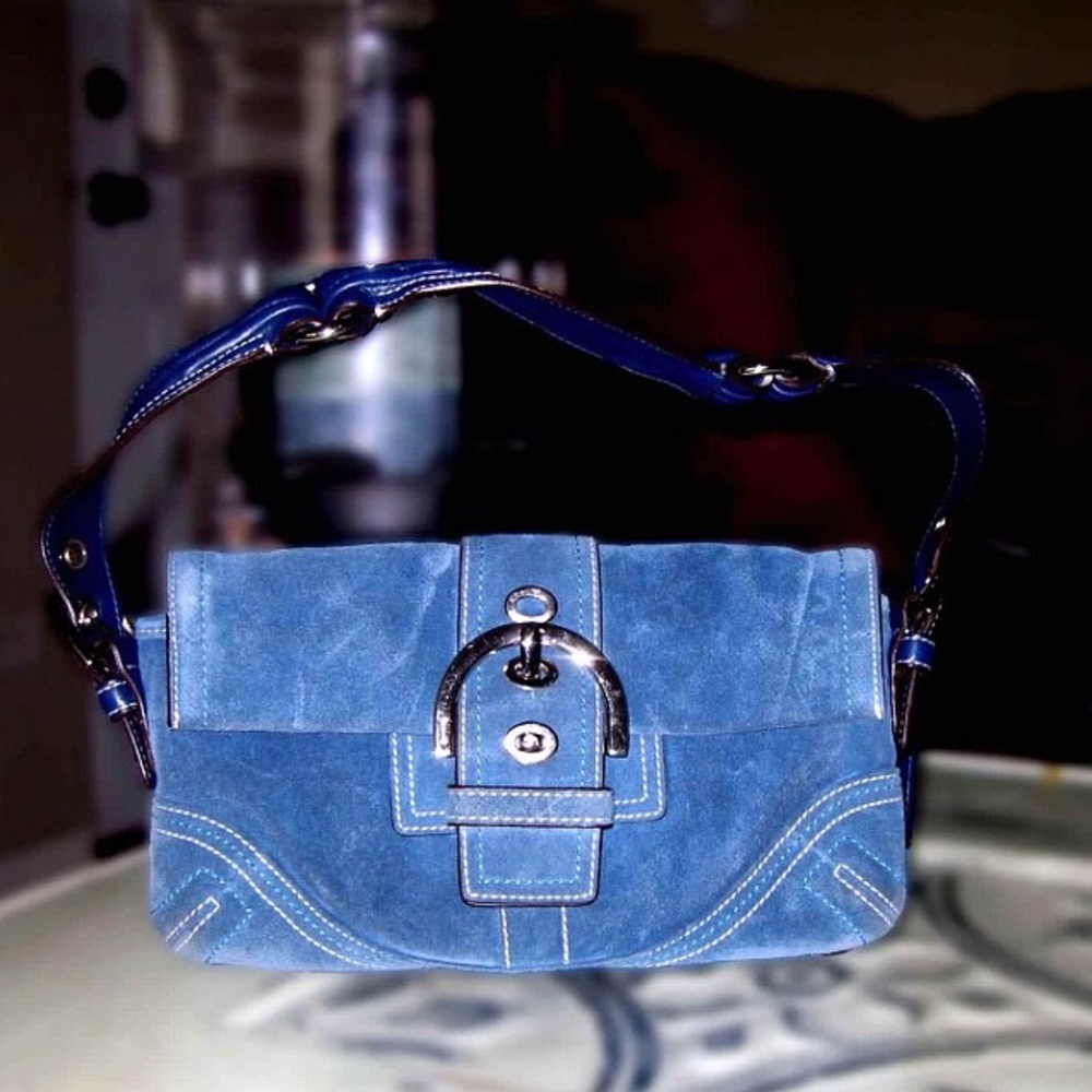 Authentic Coach signature blue suede clutch