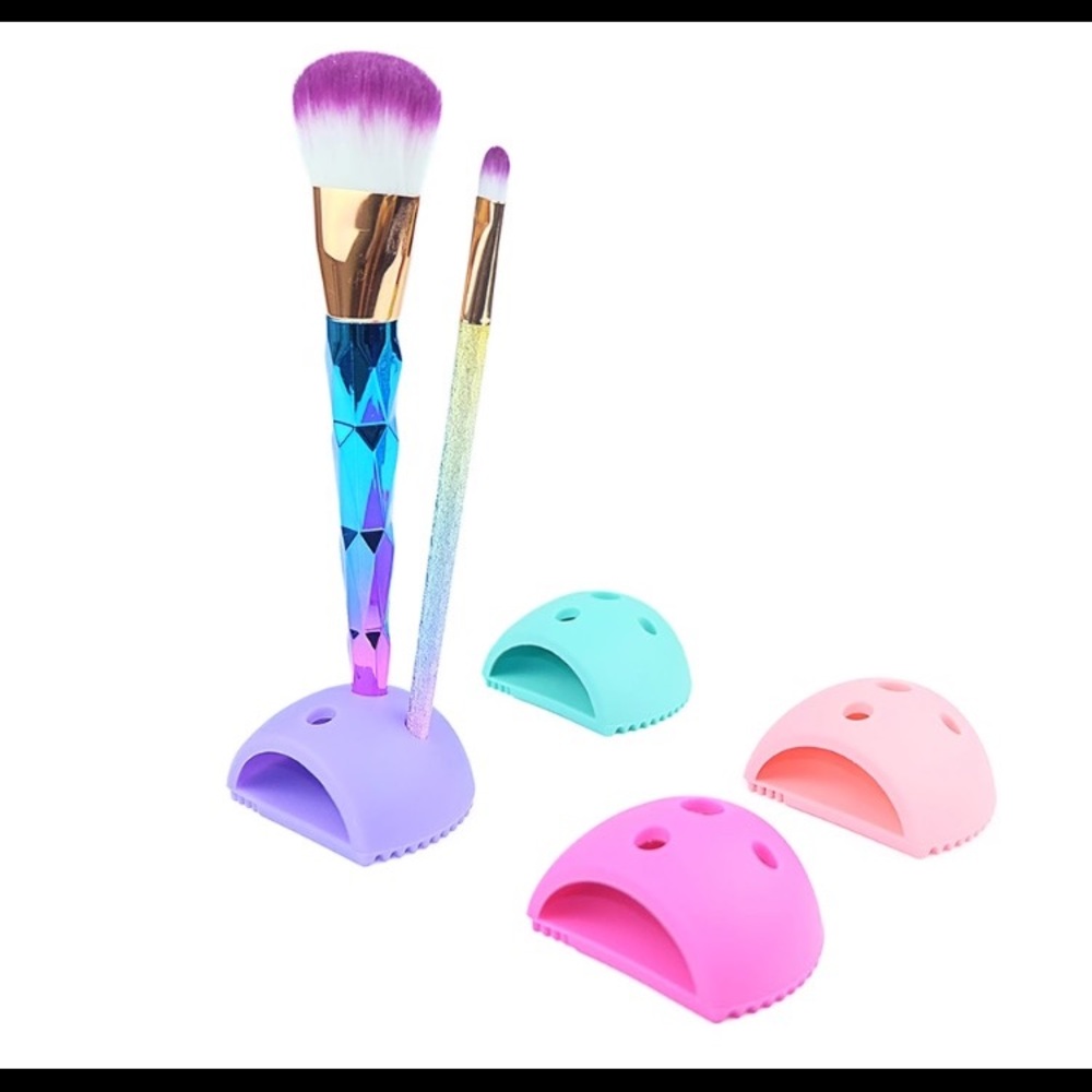 Makeup brush cleaner and holder in one.