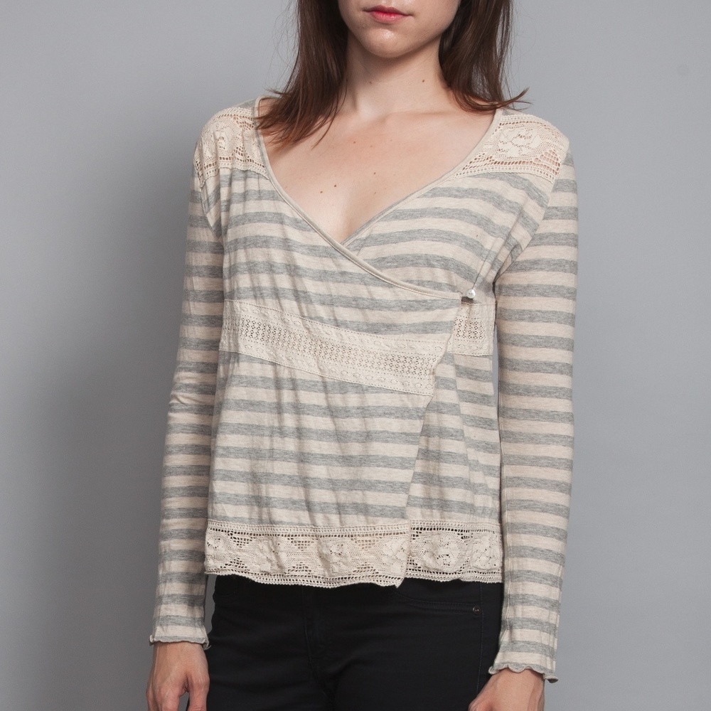 Modcloth Striped Lace Trim Cardigan