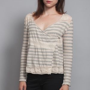 Modcloth Striped Lace Trim Cardigan