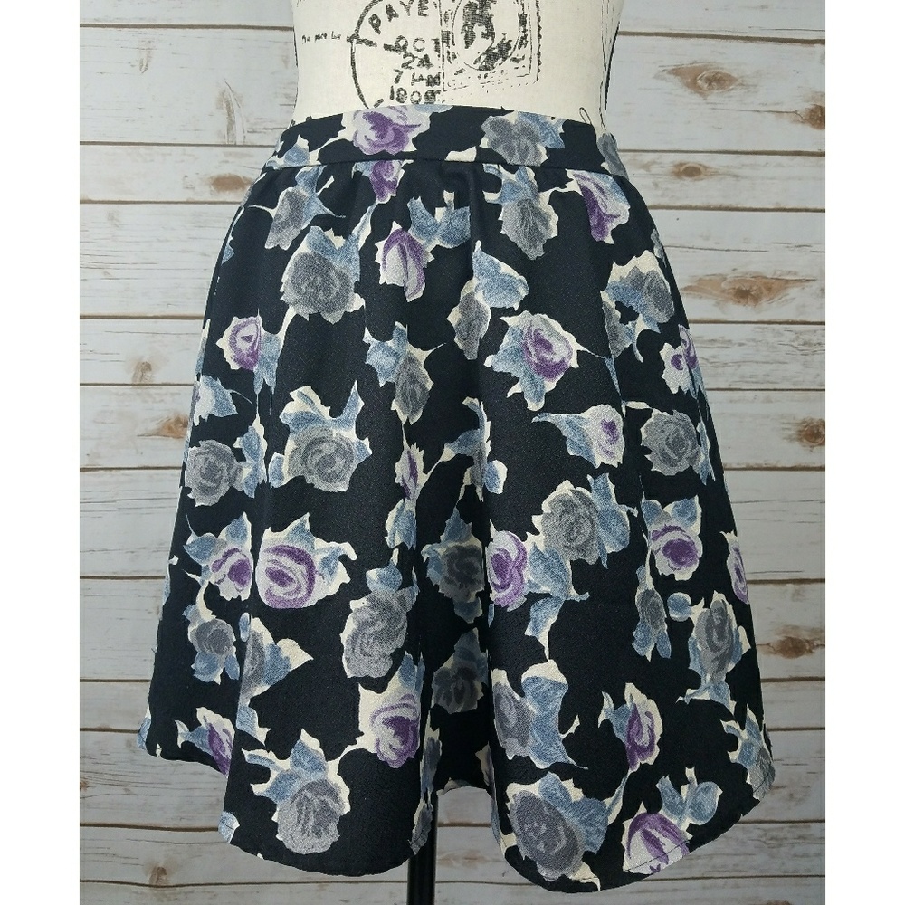 Lush Floral Skater Skirt Rose Print Zip Up