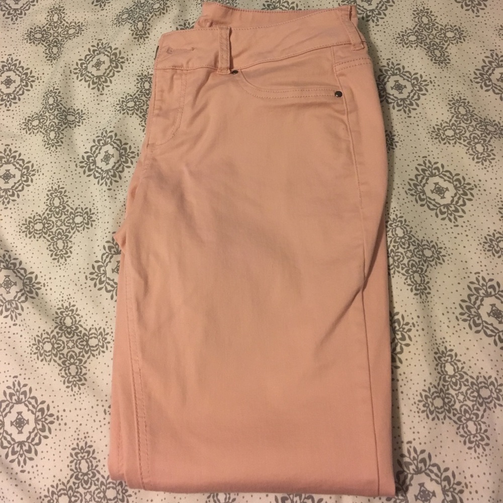 Maurice's light pink skinny jeans.