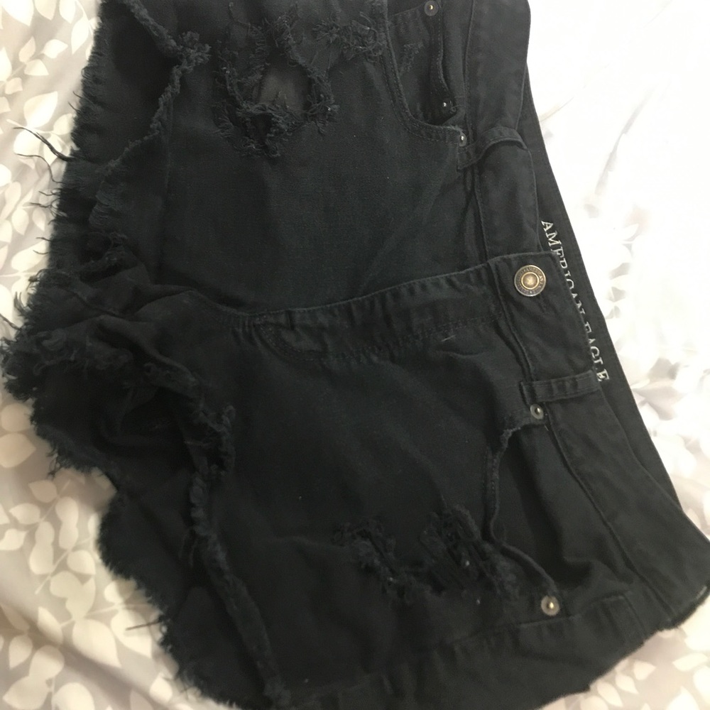 American Eagle Hi-Waisted Black distressed shorts