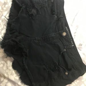 American Eagle Hi-Waisted Black distressed shorts