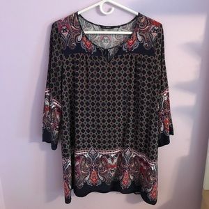 long sleeved flowy patterned dress