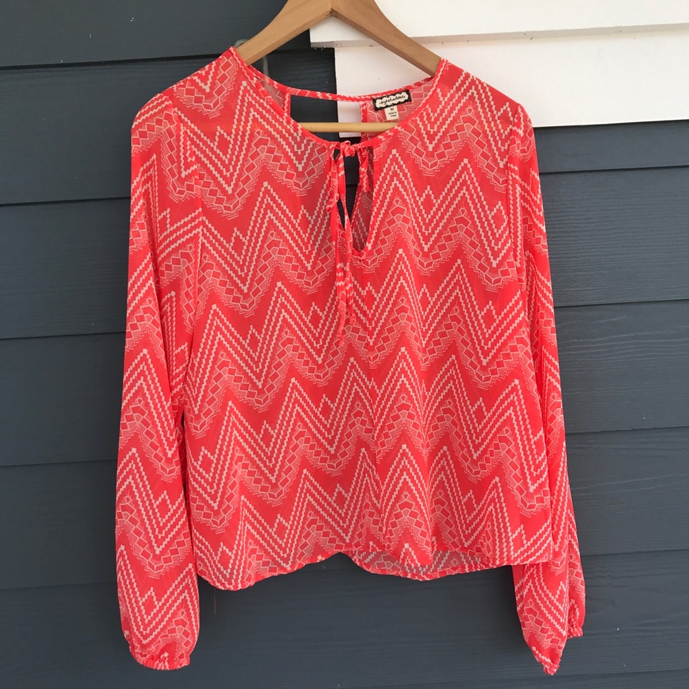 Coral and White Blouse