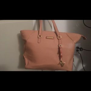 Adrienne Vittadini Peach-colored leather tote bag