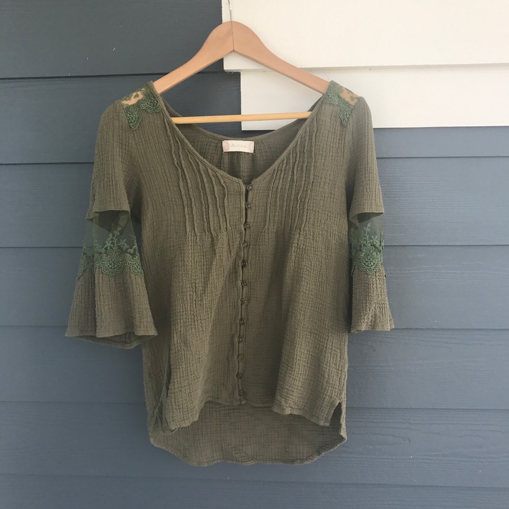 Army Green Button Down Blouse