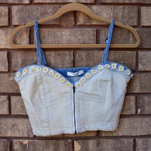 millau denim crop top with zipper